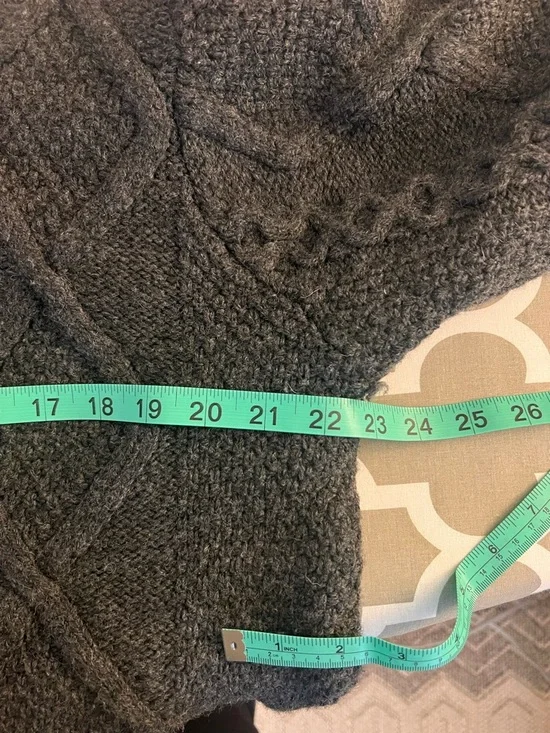 Aran Crafts Merino Wool Charcoal Cable Knit Shawl Collar Cardigan Sweater - Picture 5 of 7